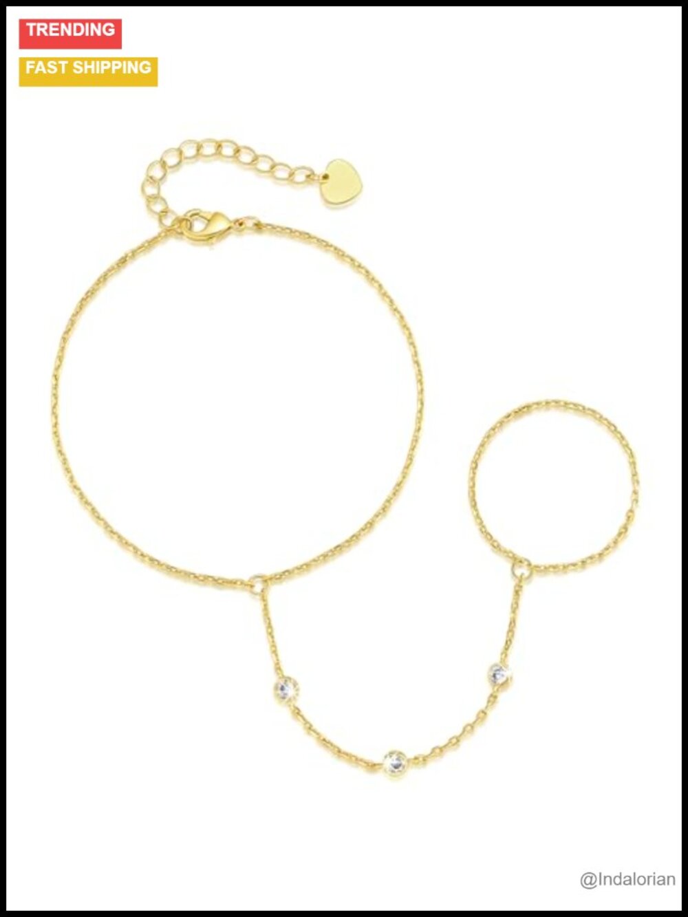 14K Gold Hand Chain Bracelet with Cubic Zirconia for Women